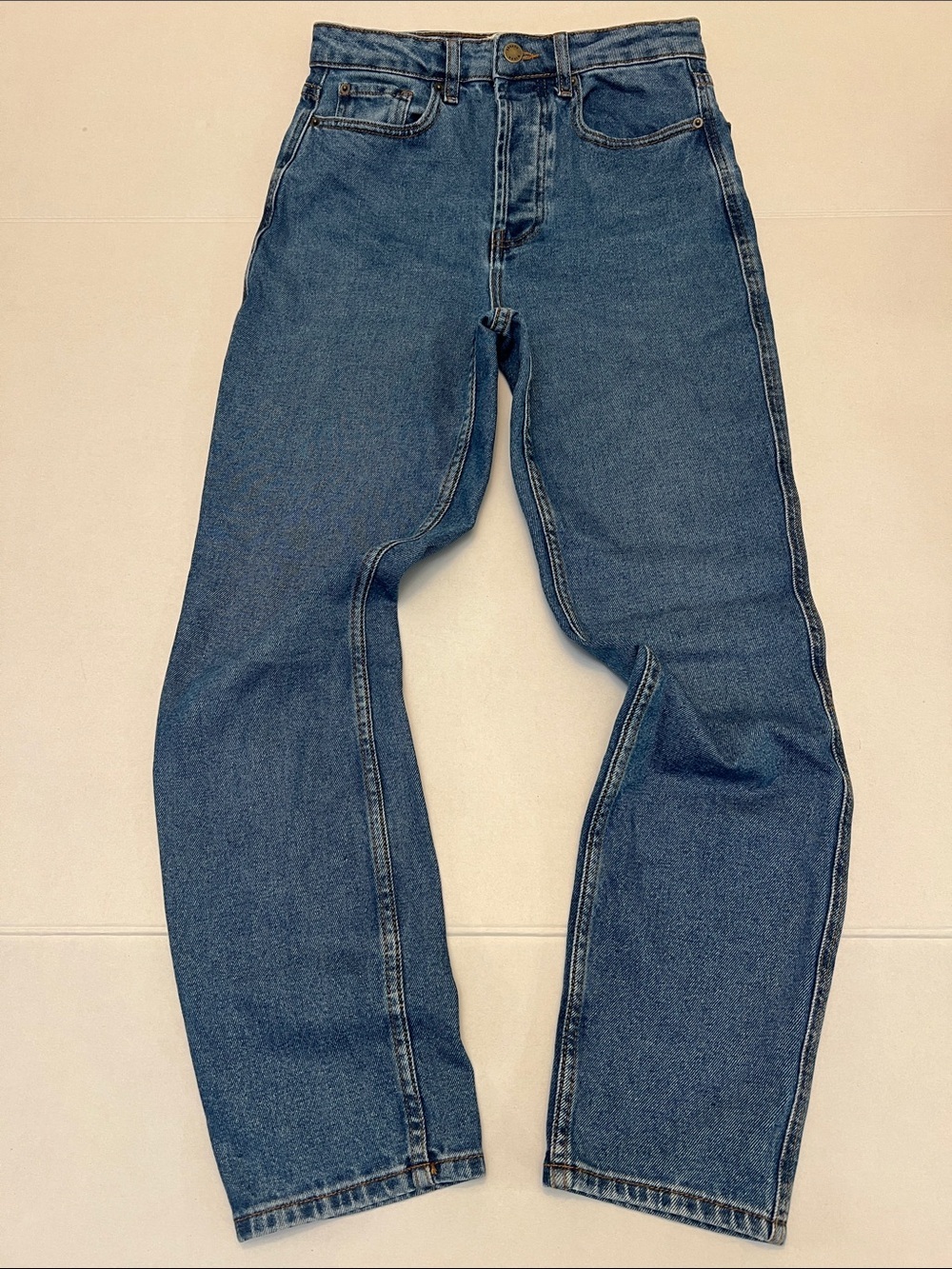 SEZANE STRAIGHT LEG BUTTON FLY HIGH WAISTED BLUE JEANS SIZE 36=4